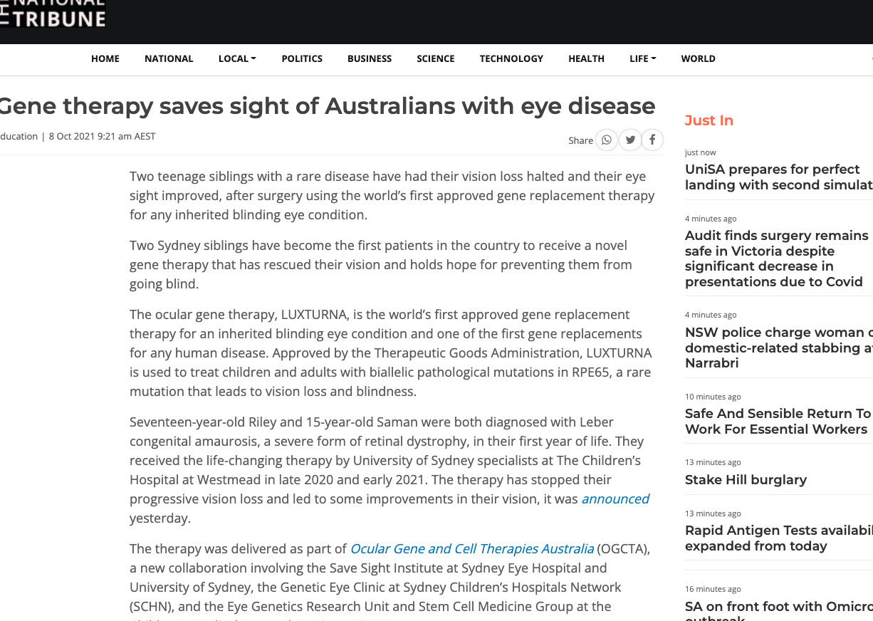 Gene therapy saves sight of Australians with eye disease